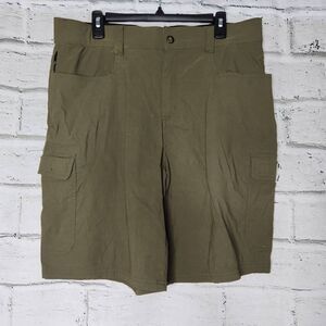 Orvis Green Nylon Blend Outdoor Hiking Mid-Rise Relaxed Cargo Shorts Size 36